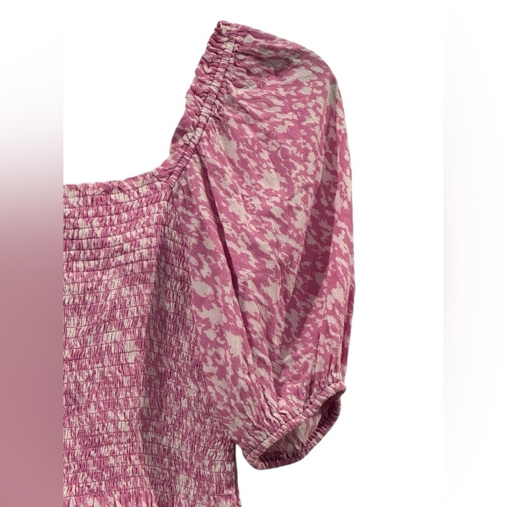 Women’s Gab Kate Smocked Ruffled Hem Puff Sleeves Pink & White Blouse: S - Picture 3 of 7